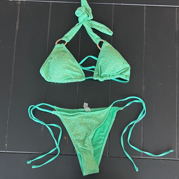 SHEIN Other - SHEIN Mint Green Sequin Triangle Bikini